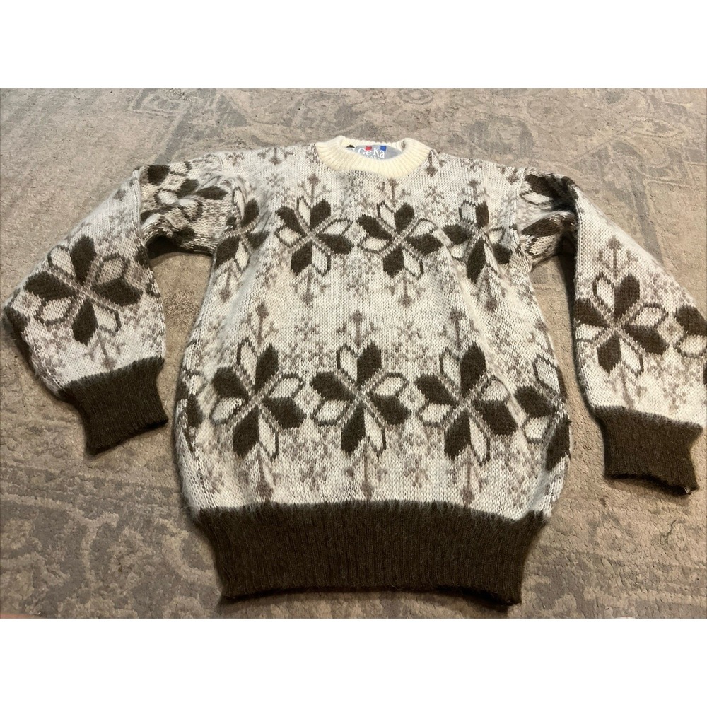 Vintage Icelandic GE-KA Mens Wool Sweater Size Medium England Ivory Brown